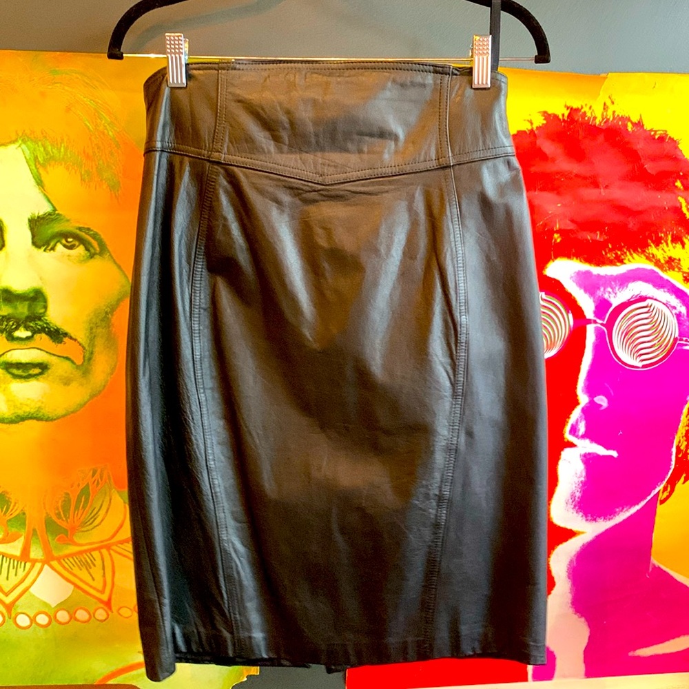 Vintage Black Leather Pencil Skirt